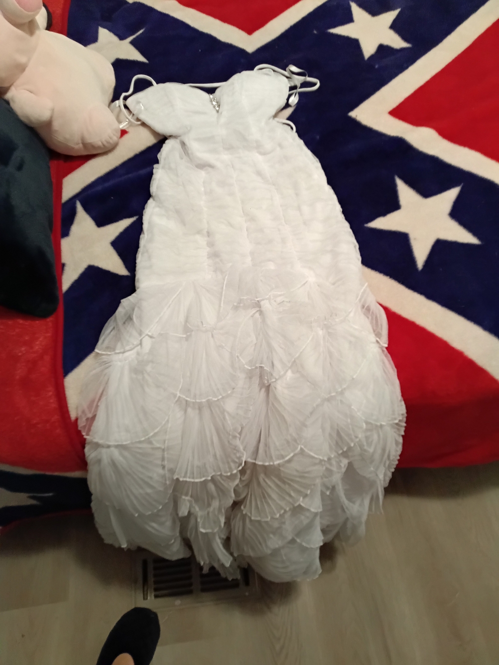 Source Unknown White Ruffled Tulle Wedding Dress